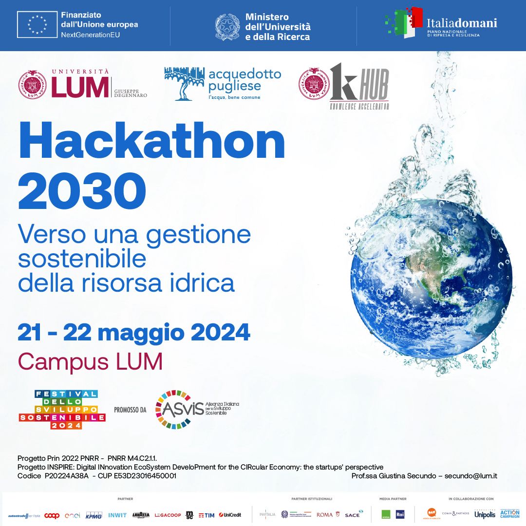 Il 21 maggio la presentazione della Start Cup Puglia durante l'Hackathon2030 dell'Università Lum Giuseppe Degennaro